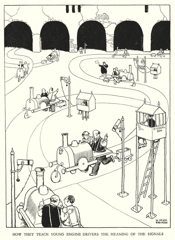 Illustration for Railway Ribaldry by W Heath Robinson (litho) 作者 威廉·希思·罗宾逊