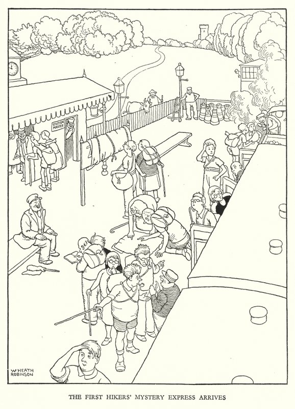 罗宾逊（W Heath Robinson）为《铁道兵》绘制的插图（平版）。 作者 威廉·希思·罗宾逊