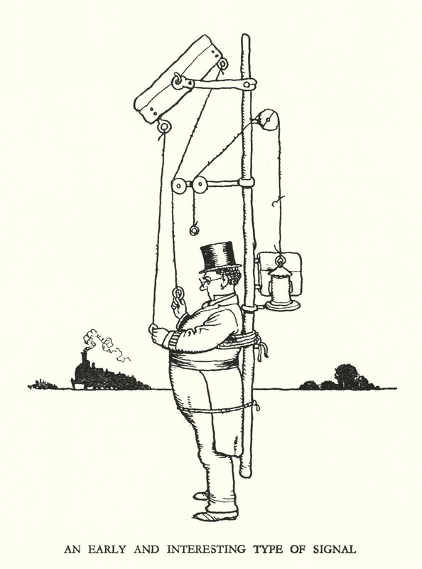 罗宾逊（W Heath Robinson）为《铁道兵》绘制的插图（平版）。 作者 威廉·希思·罗宾逊
