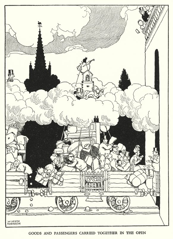 罗宾逊（W Heath Robinson）为《铁道兵》绘制的插图（平版）。 作者 威廉·希思·罗宾逊