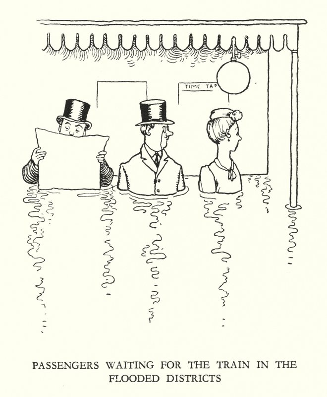 罗宾逊（W Heath Robinson）为《铁道兵》绘制的插图（平版）。 作者 威廉·希思·罗宾逊