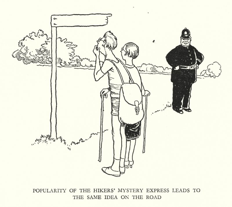 罗宾逊（W Heath Robinson）为《铁道兵》绘制的插图（平版）。 作者 威廉·希思·罗宾逊