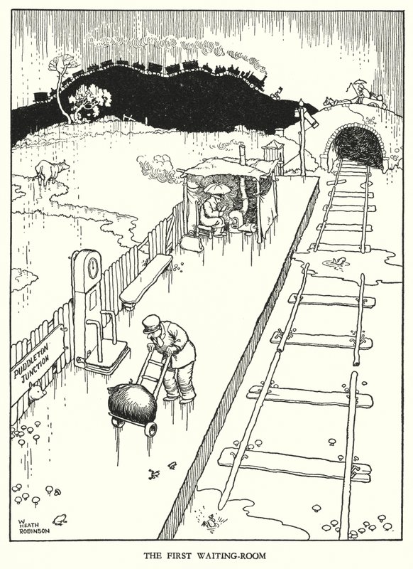 罗宾逊（W Heath Robinson）为《铁道兵》绘制的插图（平版）。 作者 威廉·希思·罗宾逊