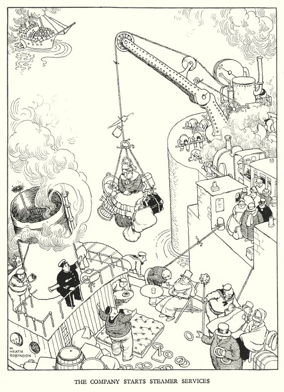 罗宾逊（W Heath Robinson）为《铁道兵》绘制的插图（平版）。 作者 威廉·希思·罗宾逊
