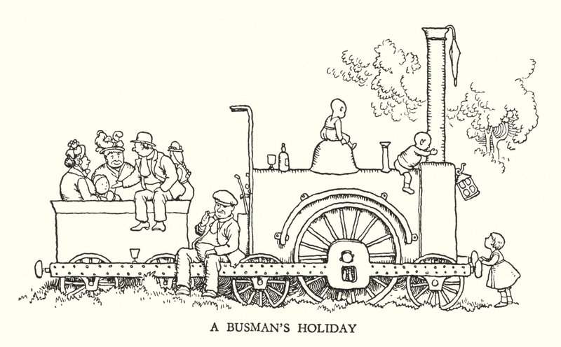 罗宾逊（W Heath Robinson）为《铁道兵》绘制的插图（平版）。 作者 威廉·希思·罗宾逊