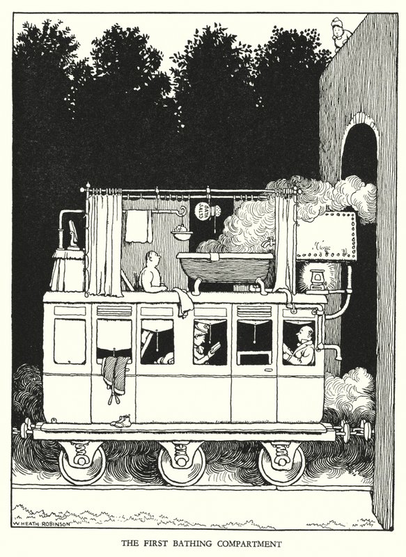 罗宾逊（W Heath Robinson）为《铁道兵》绘制的插图（平版）。 作者 威廉·希思·罗宾逊