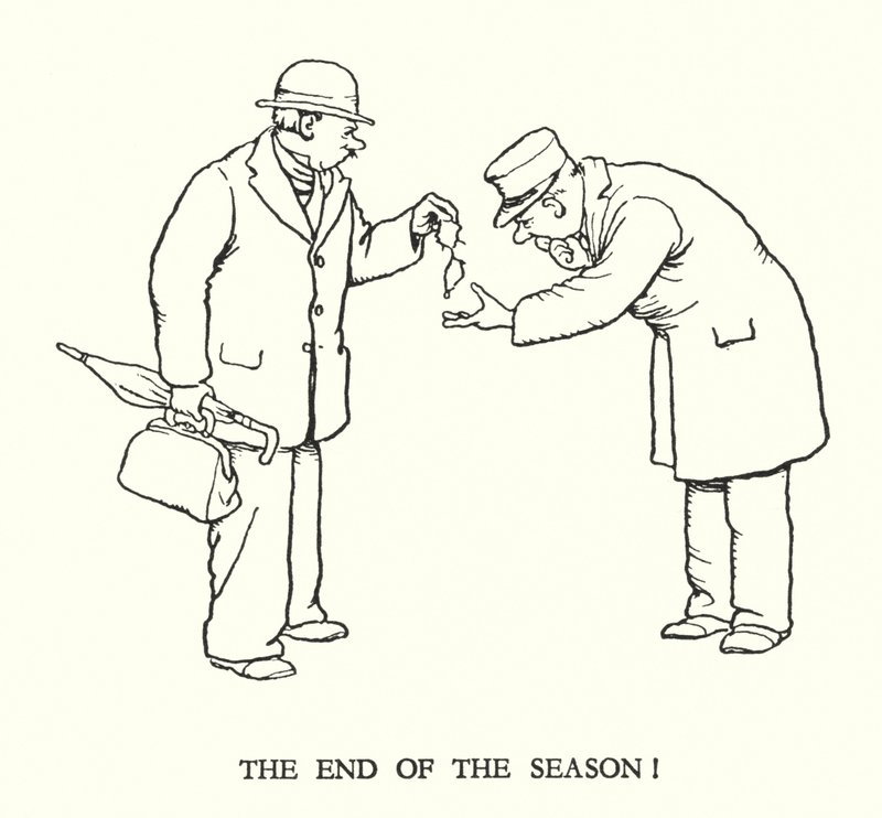 罗宾逊（W Heath Robinson）为《铁道兵》绘制的插图（平版）。 作者 威廉·希思·罗宾逊