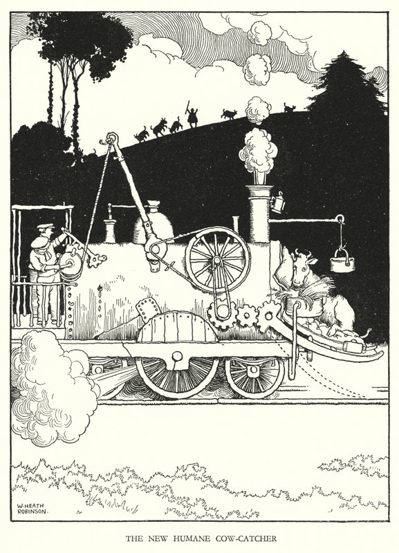 罗宾逊（W Heath Robinson）为《铁道兵》绘制的插图（平版）。 作者 威廉·希思·罗宾逊
