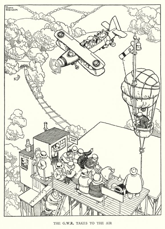 罗宾逊（W Heath Robinson）为《铁道兵》绘制的插图（平版）。 作者 威廉·希思·罗宾逊