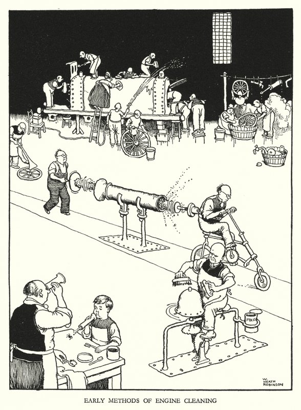 罗宾逊（W Heath Robinson）为《铁道兵》绘制的插图（平版）。 作者 威廉·希思·罗宾逊
