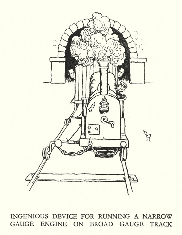 罗宾逊（W Heath Robinson）为《铁道兵》绘制的插图（平版）。 作者 威廉·希思·罗宾逊