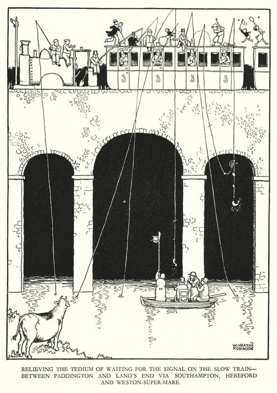 Illustration for Railway Ribaldry by W Heath Robinson (litho) 作者 威廉·希思·罗宾逊