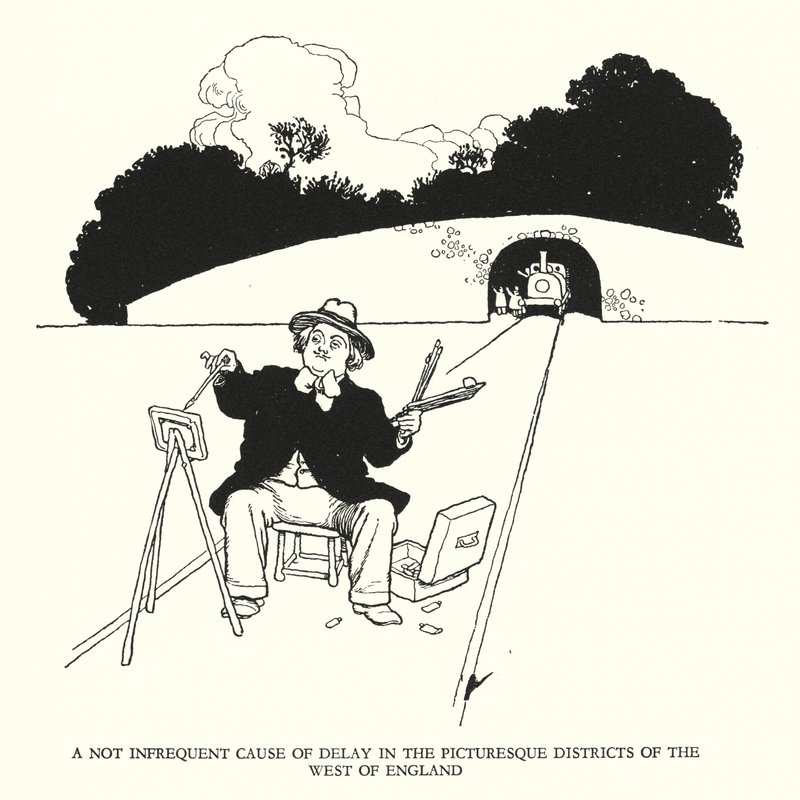 Illustration for Railway Ribaldry by W Heath Robinson (litho) 作者 威廉·希思·罗宾逊