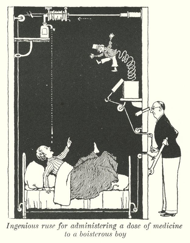 Ingenious ruse for administering a dose of medicine to a boisterous boy (litho) 作者 威廉·希思·罗宾逊