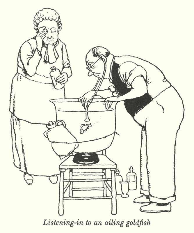 倾听生病的金鱼（石膏板）。 作者 威廉·希思·罗宾逊