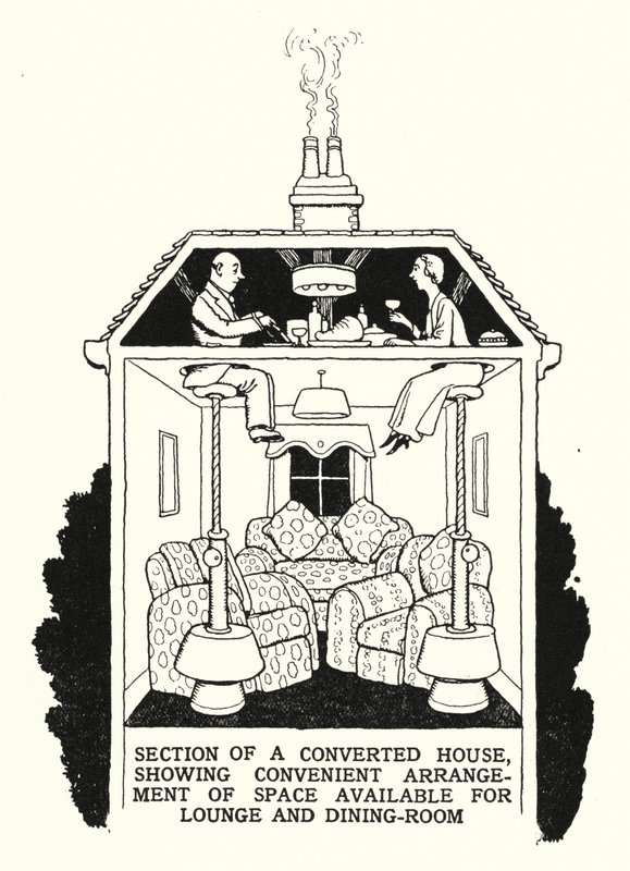 Section of a Converted House, Showing Convenient Arrangement of Space Available for Lounge and Dining-Room (litho) 作者 威廉·希思·罗宾逊