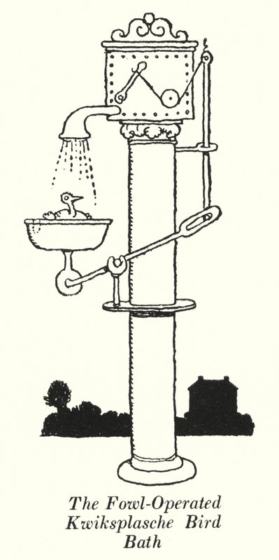 The Fowl-Operated Kwiksplasche Bird Bath (litho) 作者 威廉·希思·罗宾逊