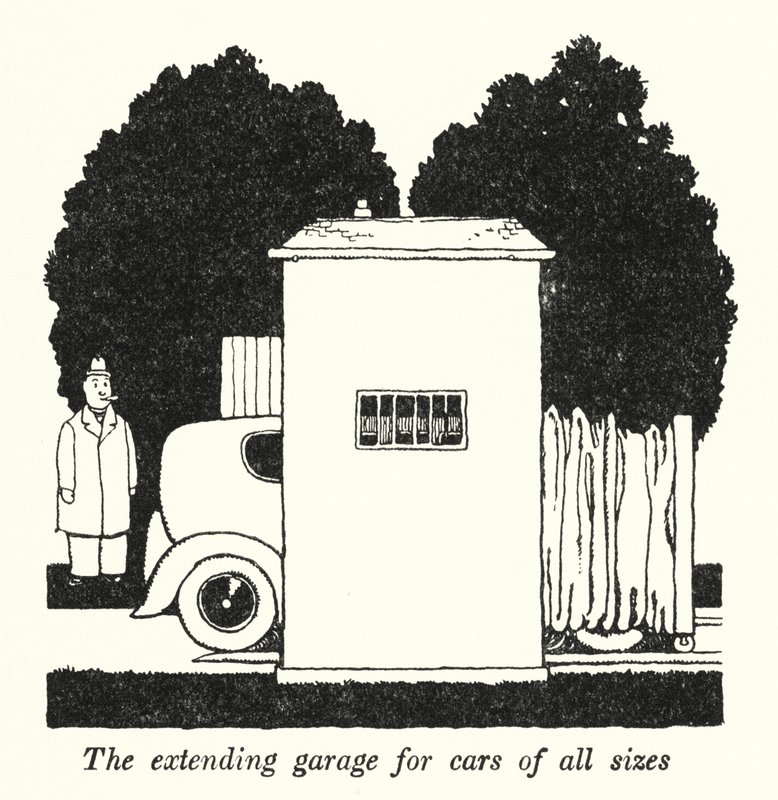 The extending garage for cars of all sizes (litho) 作者 威廉·希思·罗宾逊