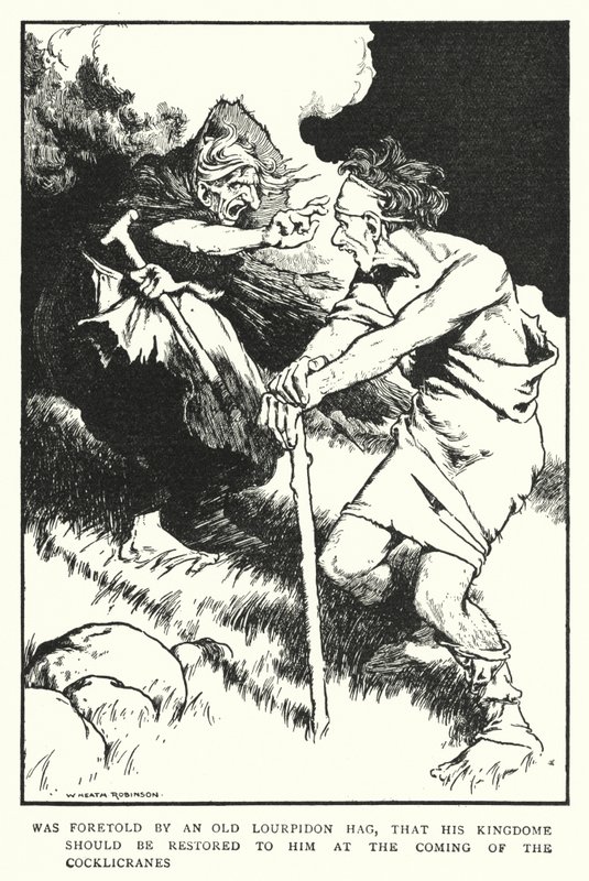 一位古老的 Lourpidon 女巫预言，在 Cocklicranes (litho) 到来时，他的王国将归还给他 作者 威廉·希思·罗宾逊