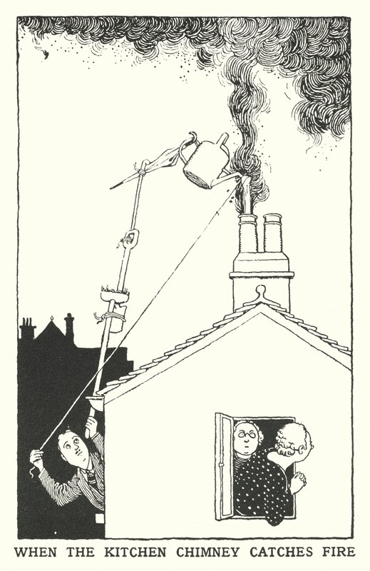 当厨房烟囱着火时（石版画） 作者 威廉·希思·罗宾逊