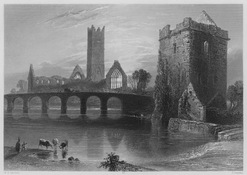 克莱尔修道院，高威（雕刻）（Abbey of Clare, Galway）。 作者 威廉·亨利（后）巴特利特