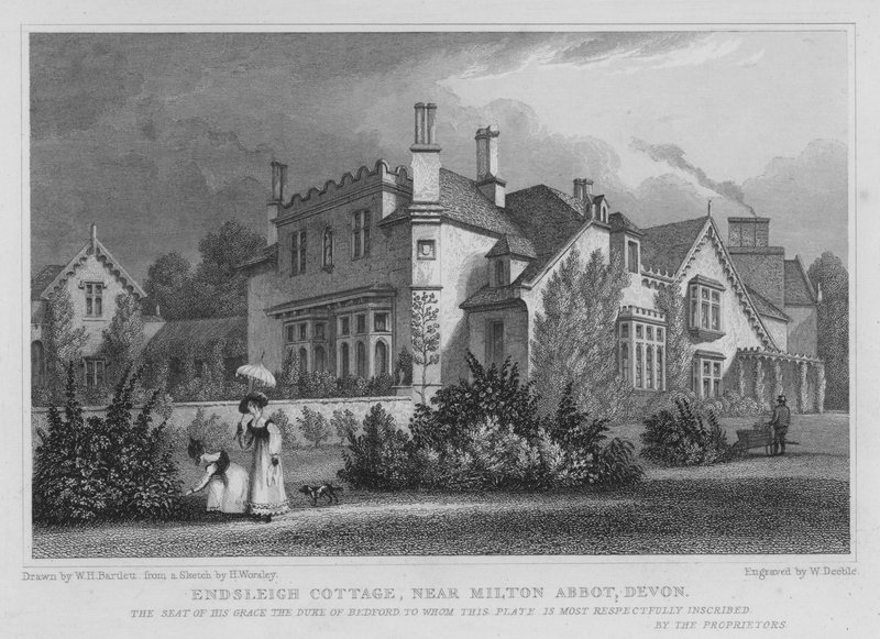 德文郡Milton Abbot附近的Endsleigh Cottage（雕刻）。 作者 威廉·亨利·巴特利特