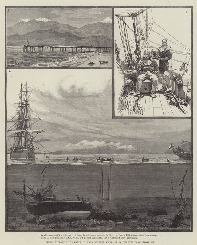 潜水员探索HMS Doterel的残骸，在麦哲伦海峡被炸毁 作者 威廉·海沙姆·奥弗兰德