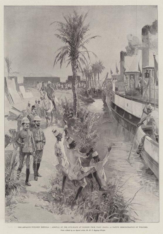 走向Dongola，从Wady Halfa抵达Kosheh的枪船，欢迎本土示威 作者 威廉·海沙姆·奥弗兰德
