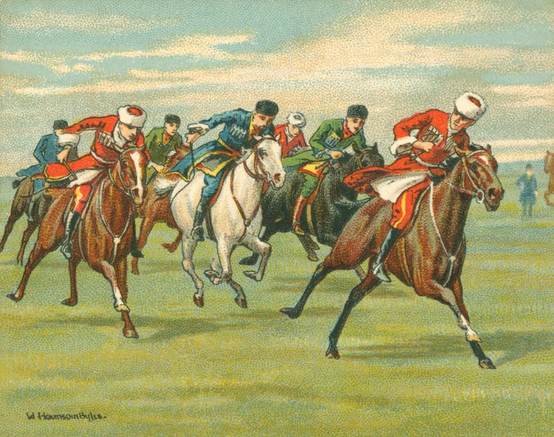 历史上和现代的比赛，哥萨克赛马会（chromolitho）。 作者 威廉·洪索姆·拜尔斯