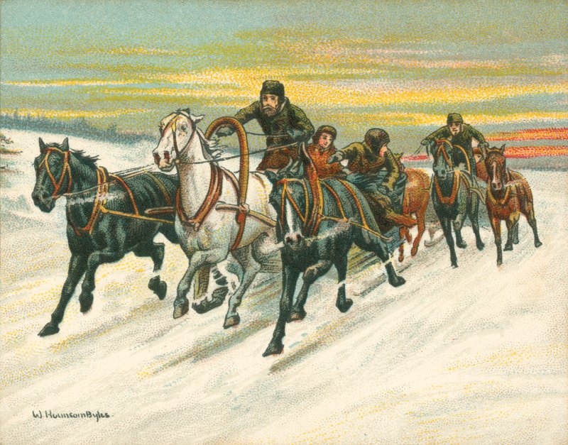 历史和现代的比赛，俄罗斯雪橇比赛（chromolitho）。 作者 威廉·洪索姆·拜尔斯