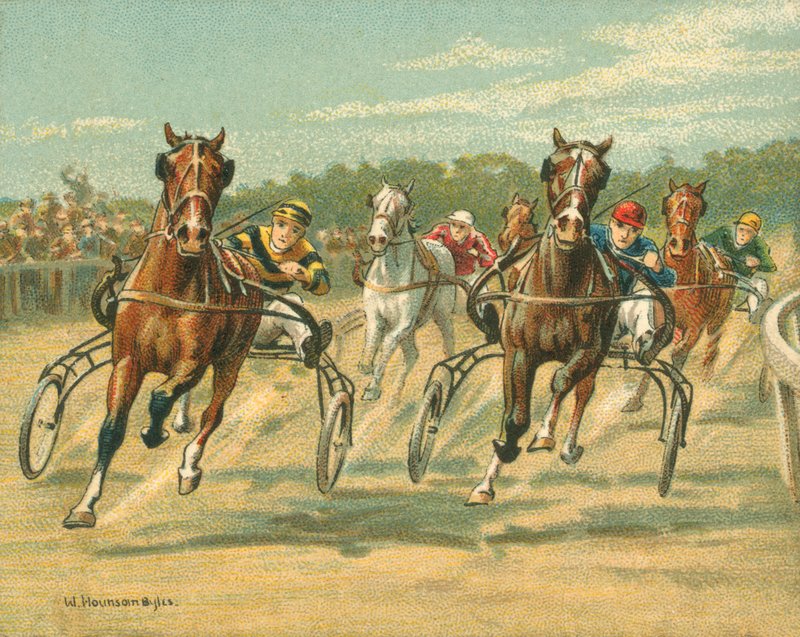 历史上和现代的比赛，小跑和竞走比赛（chromolitho）。 作者 威廉·洪索姆·拜尔斯