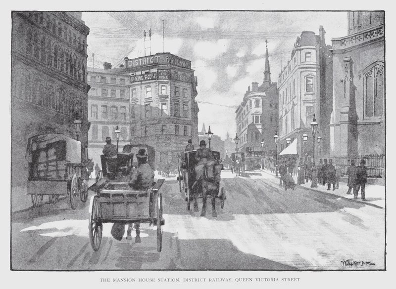 The Mansion House Station, District Railway, Queen Victoria Street (litho) 作者 威廉·卢克