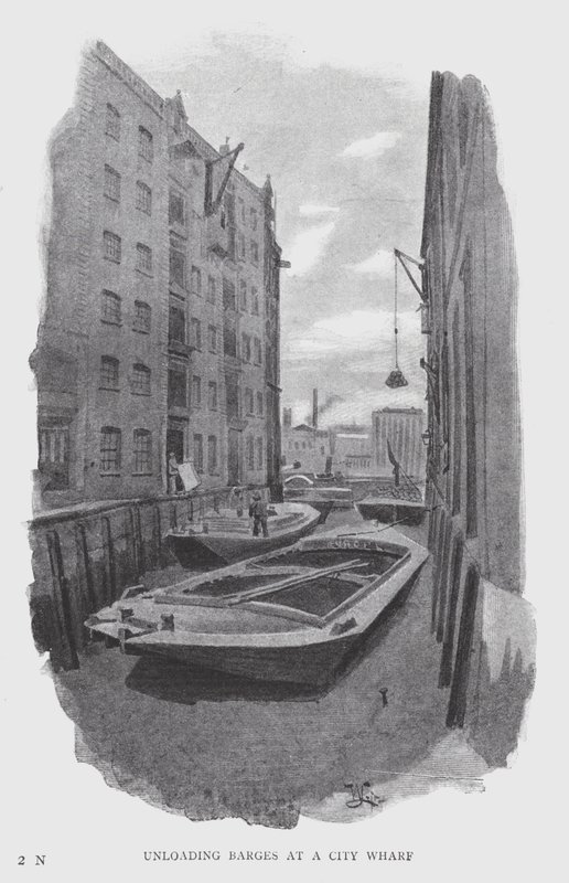 Unloading Barges at a City Wharf (litho) 作者 威廉·卢克
