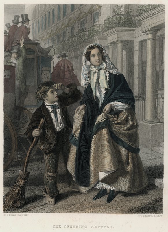 The Crossing Sweeper (coloured engraving) 作者 威廉·鲍威尔（之后）弗里斯