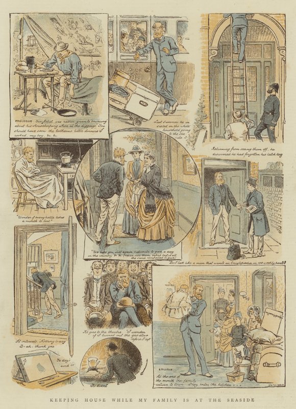 在我的家人在海边（chromolitho）时保持住房 作者 威廉·拉尔斯顿