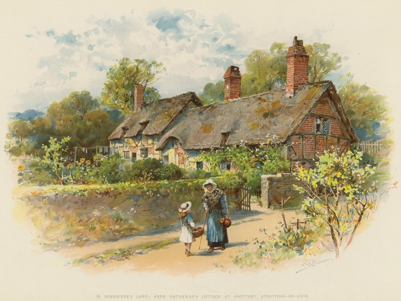 在Shakspere&39;s Land，Anne Hathaway的Shottery小屋，Stratford-on-Avon（chromolitho） 作者 威廉·斯蒂芬·科尔曼