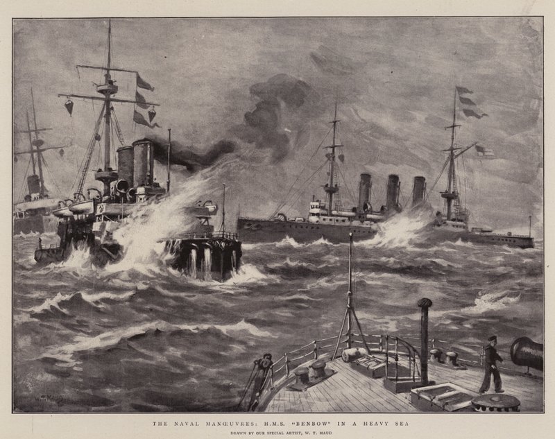海军演习，HMS Benbow在重海 作者 威廉·莫德