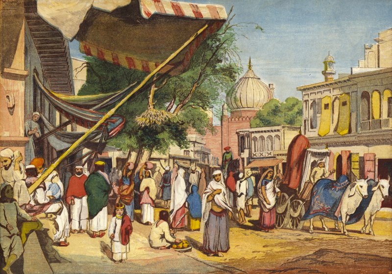 在Jama Masjid，德里，印度的后面的街道 作者 威廉·卡彭特之后