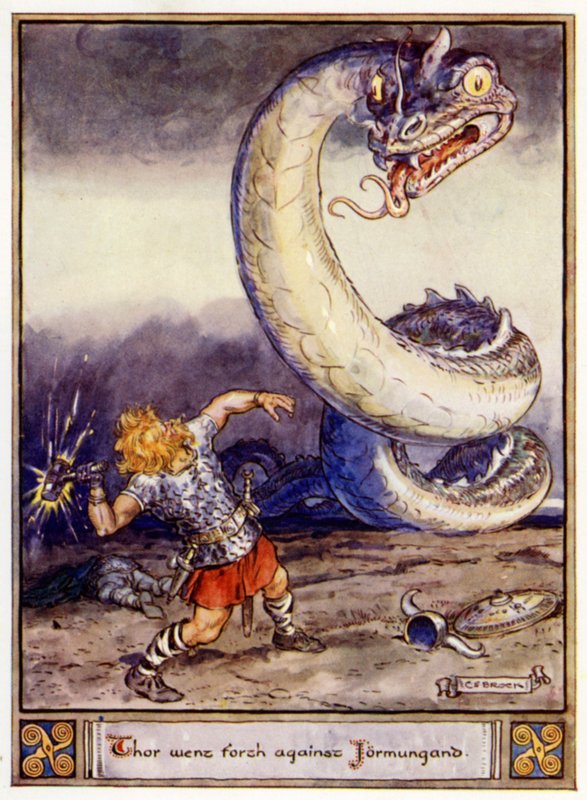 托尔出击了Jormungand 作者 在Charles Edmund Brock之后