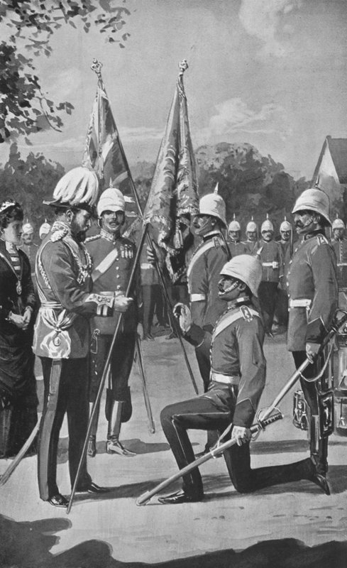 1880年8月16日，爱德华国王向皇家威尔士Fusiliers呈现色彩 作者 在查尔斯·米尔斯·谢尔顿之后