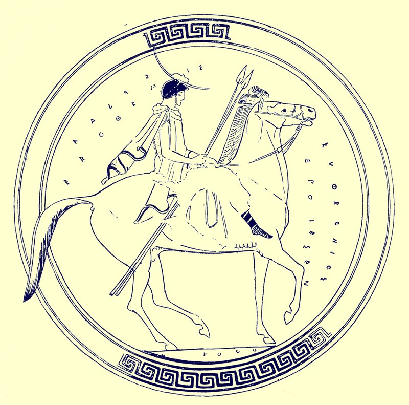 马的男孩，来自JE Harrison和DS MacColl的希腊花瓶画的插图，1894年出版（数字增强图像） 作者 放学后