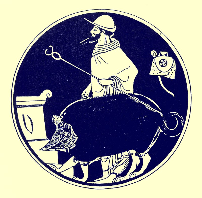 爱马仕和蒙面狗，JE Harrison和DS MacColl的希腊花瓶绘画插图，1894年出版（数字增强图像） 作者 放学后