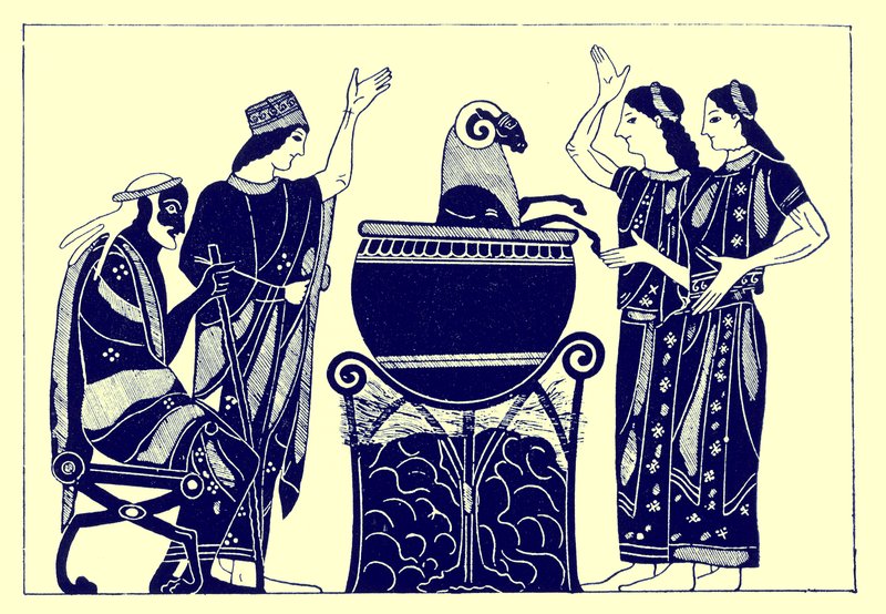 Medea Boiling the Ram，来自JE Harrison和DS MacColl的希腊花瓶画的插图，1894年出版（数字增强图像） 作者 放学后