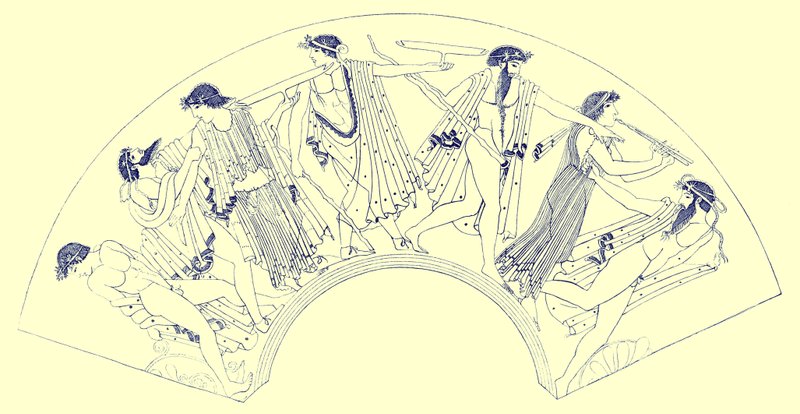 由Brygos狂欢，来自JE Harrison和DS MacColl的希腊花瓶绘画插图，1894年出版（数字增强图像） 作者 放学后
