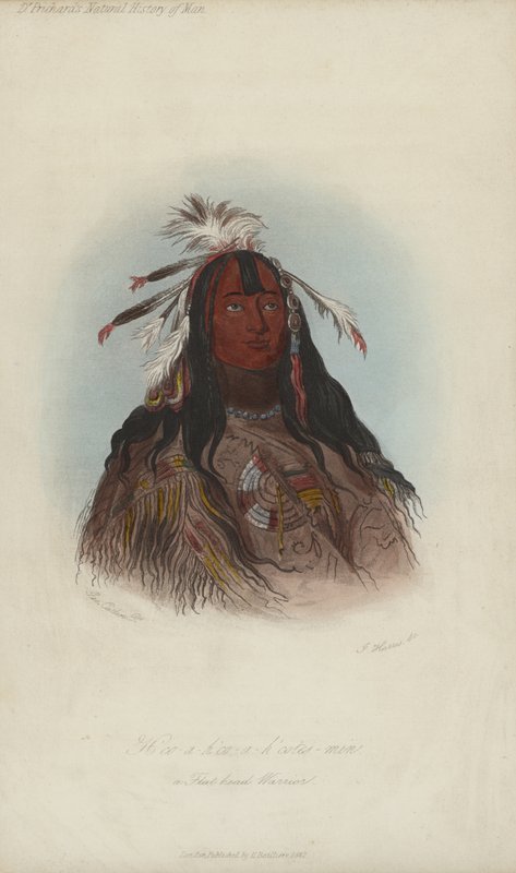 H？co-ah？co-ah？cotes-min，A Flat Head Warrior（aquatint） 作者 在乔治·卡特林之后