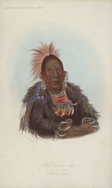 Wah-ro-nee sah，Surrounder，Ottoe Chief（aquatint） 作者 在乔治·卡特林之后