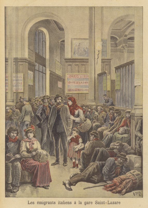 意大利移民到Gare Saint-Lazare的美国 作者 在Henri Meyer之后