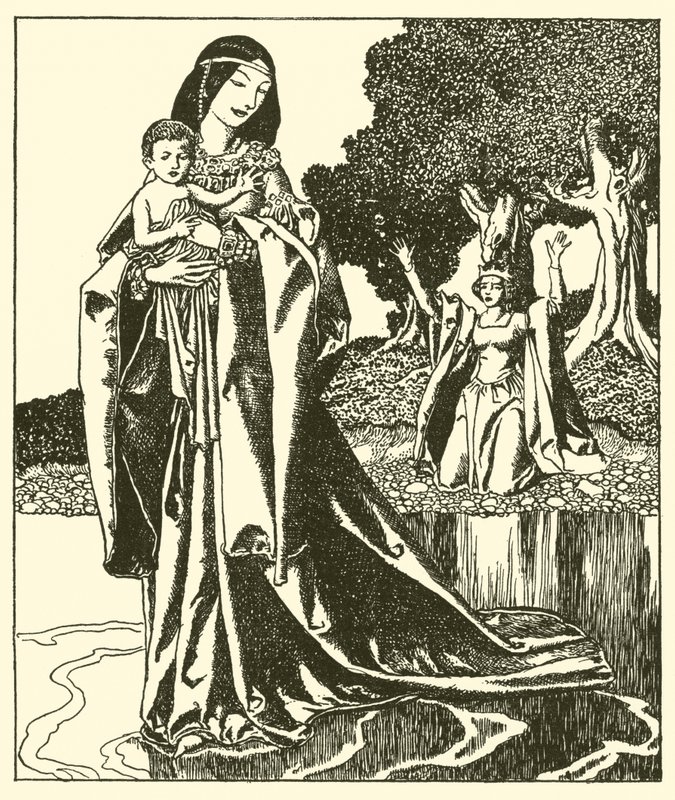Lady Nymue将Launcelot带入湖中 作者 在霍华德·派尔之后