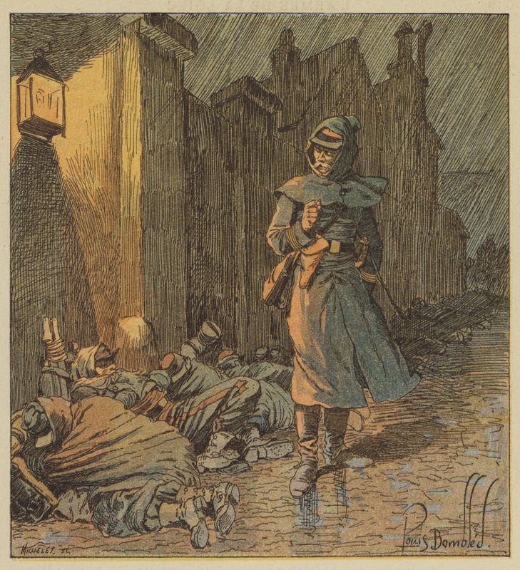 de Bourgoing上校走在Cerdon的街道上或在雨中睡觉他的士兵 作者 在路易斯·查尔斯·轰炸之后