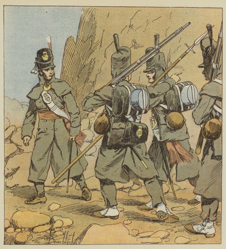 1814年在西班牙举行的公路守卫第1团的英国士兵 作者 在路易斯·查尔斯·轰炸之后